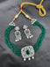 Green crystal beads with cz stones pendant and matching earrings