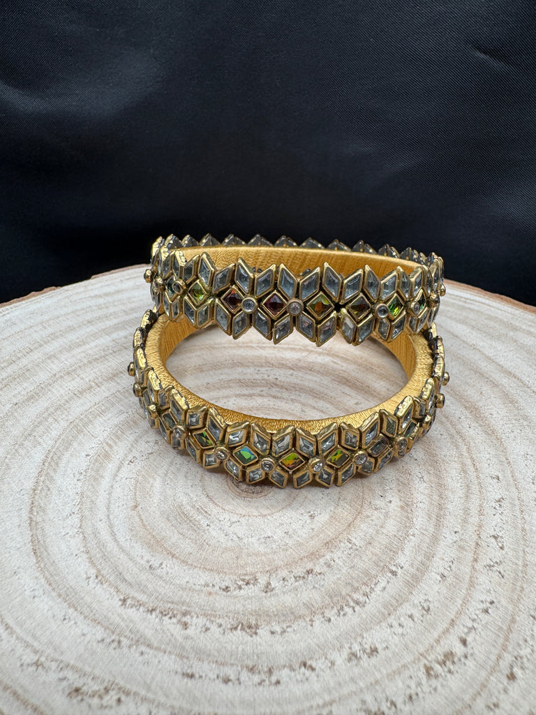 White and light pink Kundan stones kada bangles