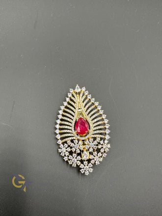 Different leaf design silver with cz stones saree pin/ brooch