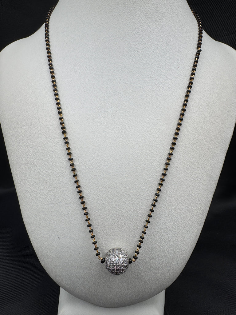 Single line black bead chain with cz stones ball pendant