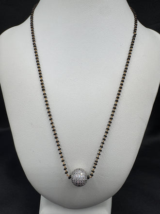 Single line black bead chain with cz stones ball pendant