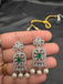Green crystal beads with cz stones pendant and matching earrings