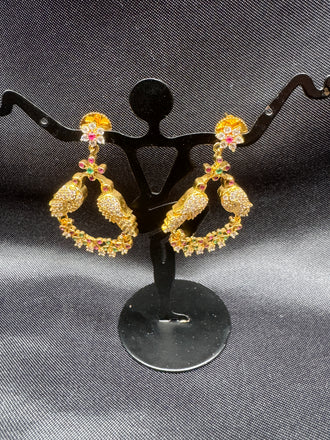 Cz stones and ruby stones birds design chandbali earrings