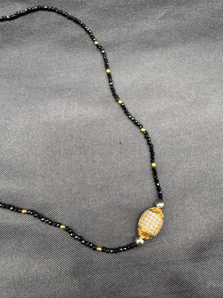 CZ stones ball pendant with black diamond beads chain