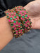 Bright pink and green color handmade Kundan kada bangles