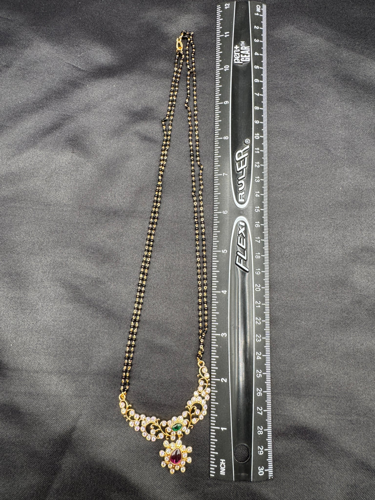 Double line black bead chain with an uncut stones pendant