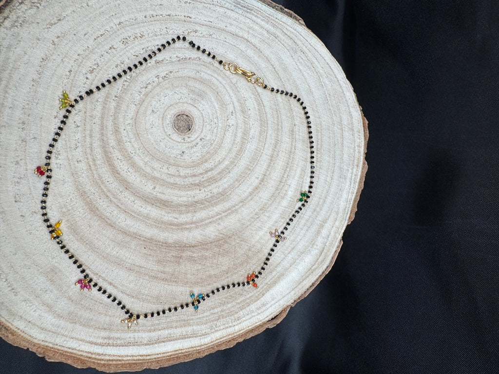 Single line black bead chain with multicolor beads all over the chain