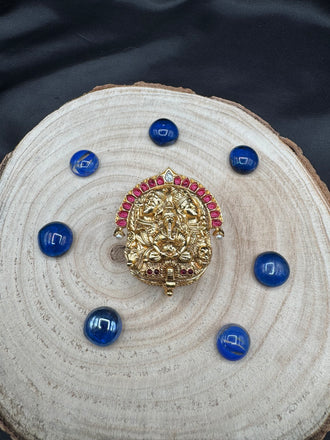 Beautiful Ruby Stones with Ganesha, Shiv & Parvathi sametha antique kumkum & Turmeric box