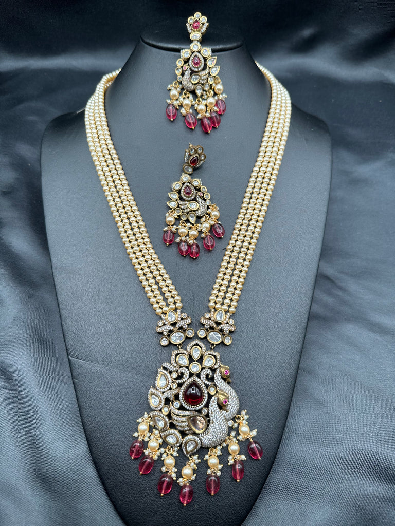High-quality real Swarovski pearls with moissanite Stones peacock design pendant with matching earrings