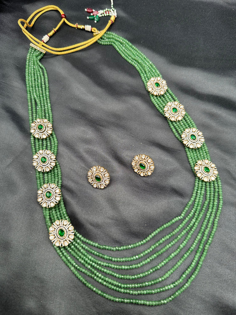 Light green beads with cz stones and moissanite stones side pendants