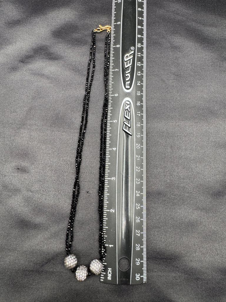 Double line black diamond beads with cz stones ball pendant