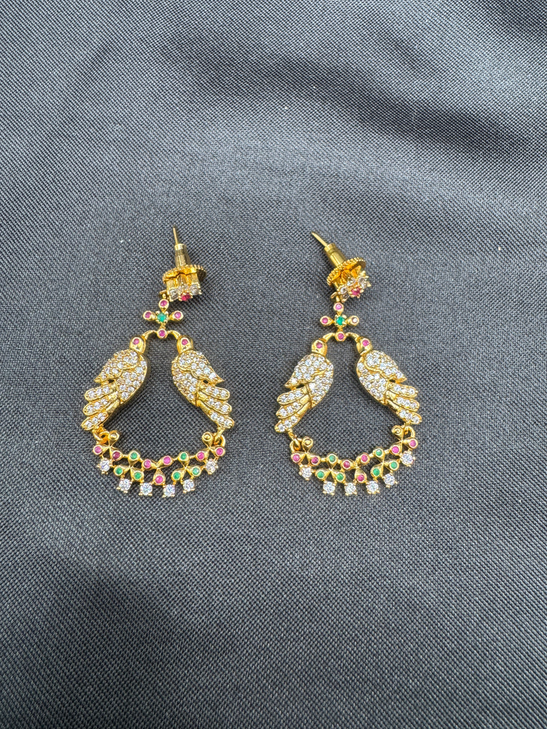 Cz stones and ruby stones birds design chandbali earrings