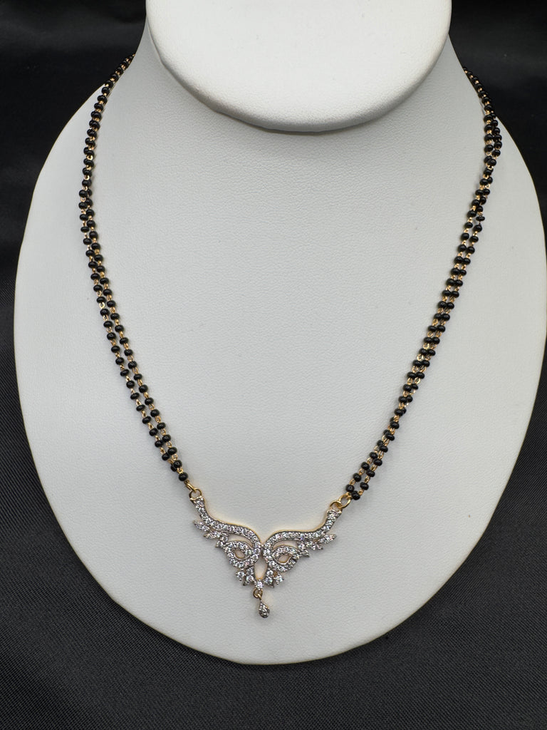 Double line black diamond bead chain with cz stones pendant