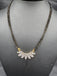 Leaf design cz stones pendant with a double line black beads chain