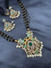 CZ stones and Emerald stones pendant with a bunch of black diamond beads necklace