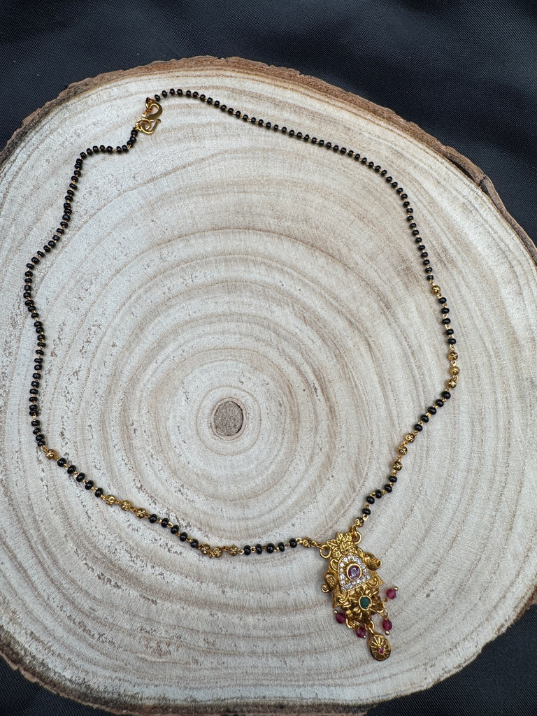 Beautiful and traditional look multicolor Stones pendant with a black bead chain