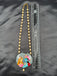 Light gray natural sea crystal hand painting Radha & Krishna pendant with Swarovski pearls chain