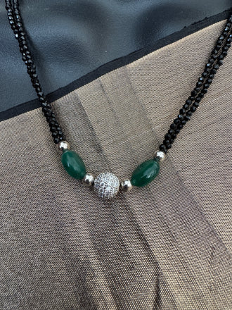 Green beads with black diamond chain