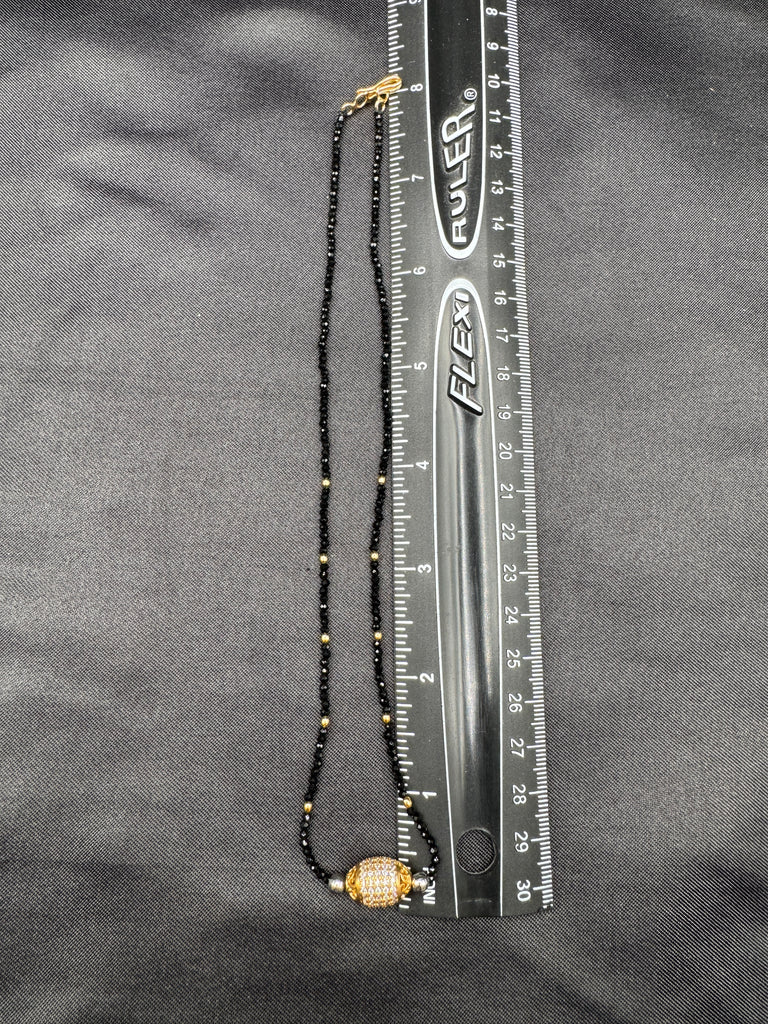 CZ stones ball pendant with black diamond beads chain