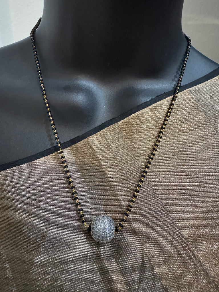 Single line black bead chain with cz stones ball pendant