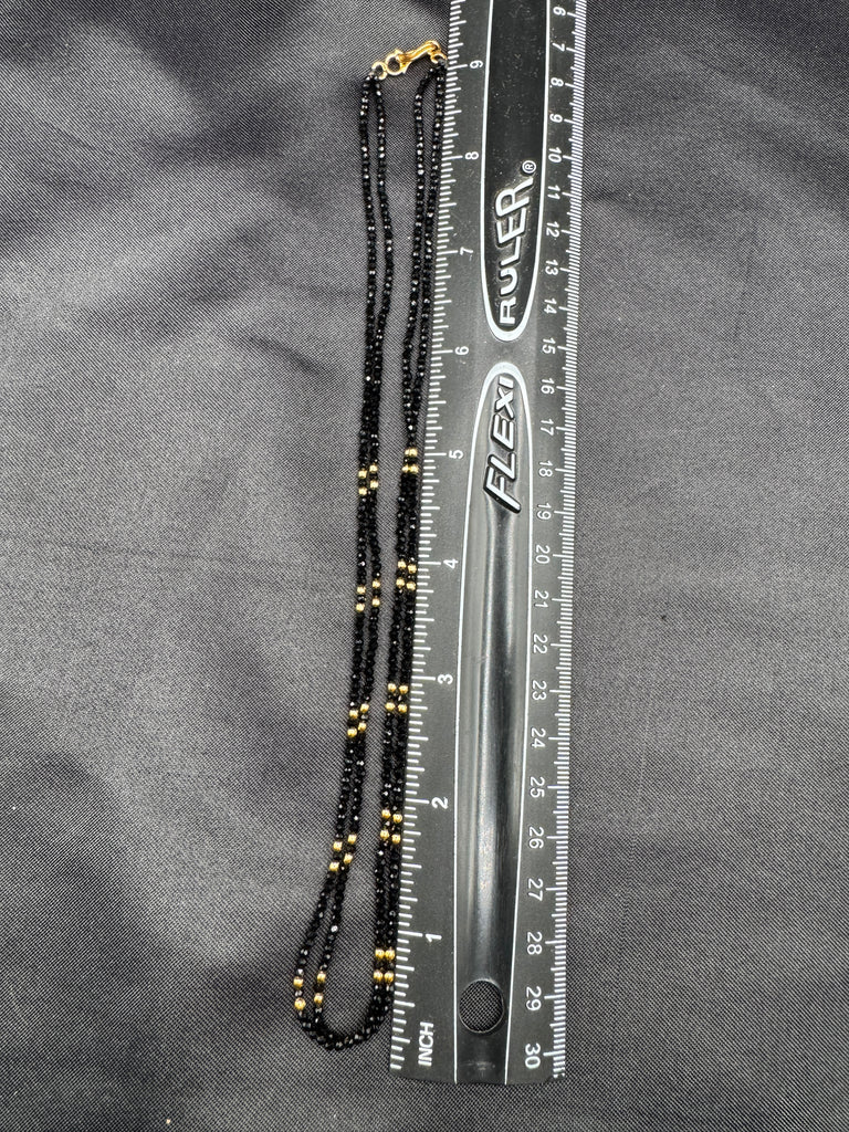 Double line black diamond beads with a gold bead chain