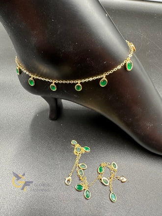 Emerald stones gold anklets