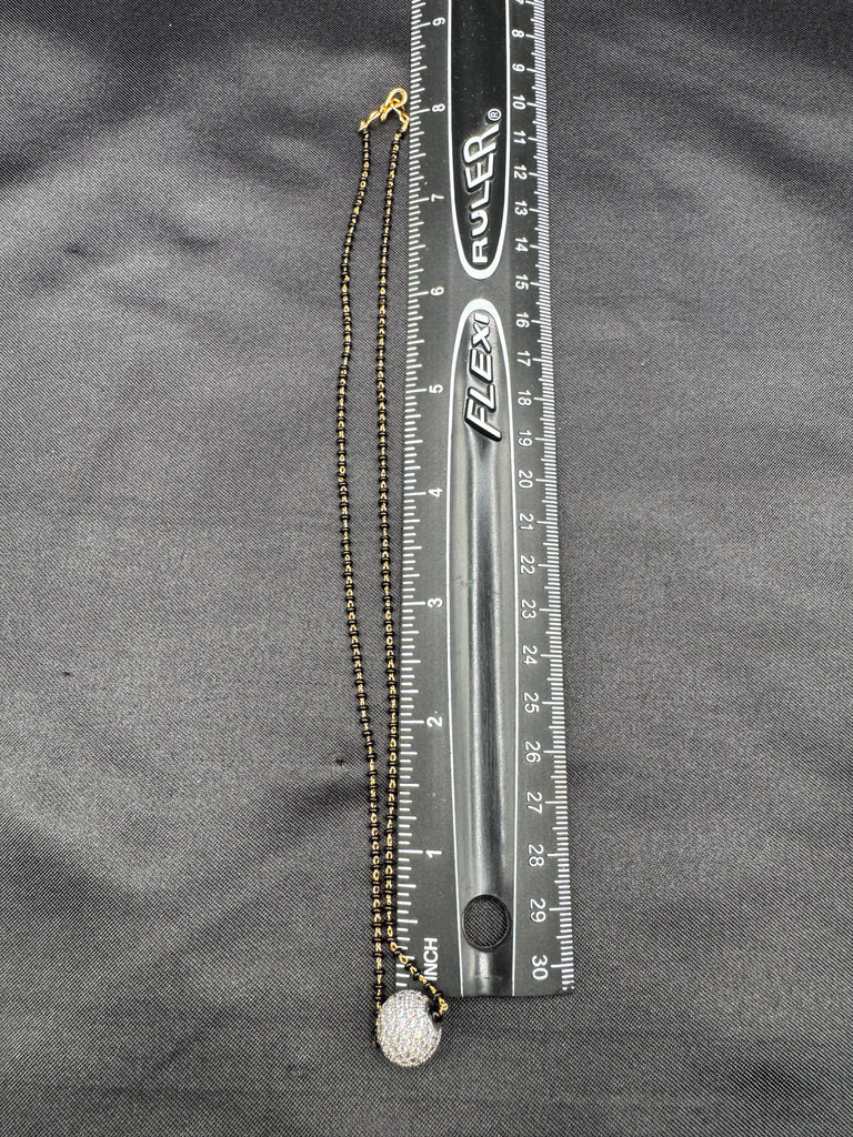 Single line black bead chain with cz stones ball pendant