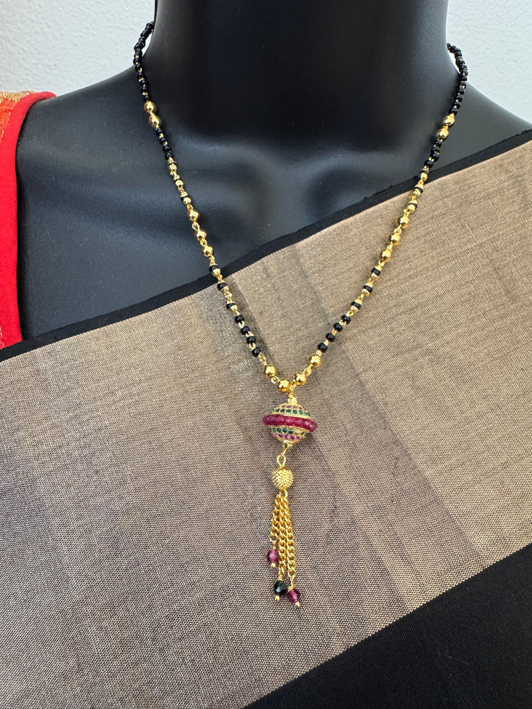Multicolor Stones ball pendant with a black beads chain