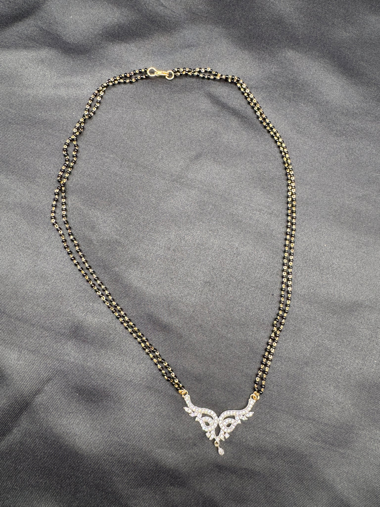 Double line black diamond bead chain with cz stones pendant