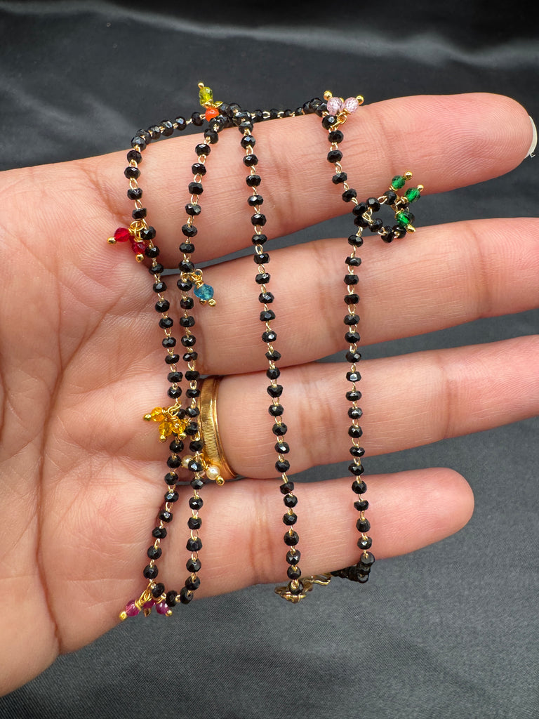Single line black bead chain with multicolor beads all over the chain