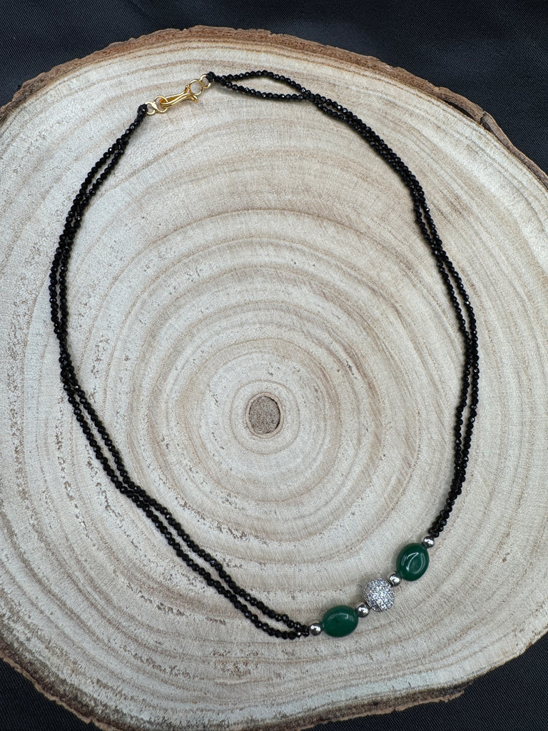 Green beads with black diamond chain