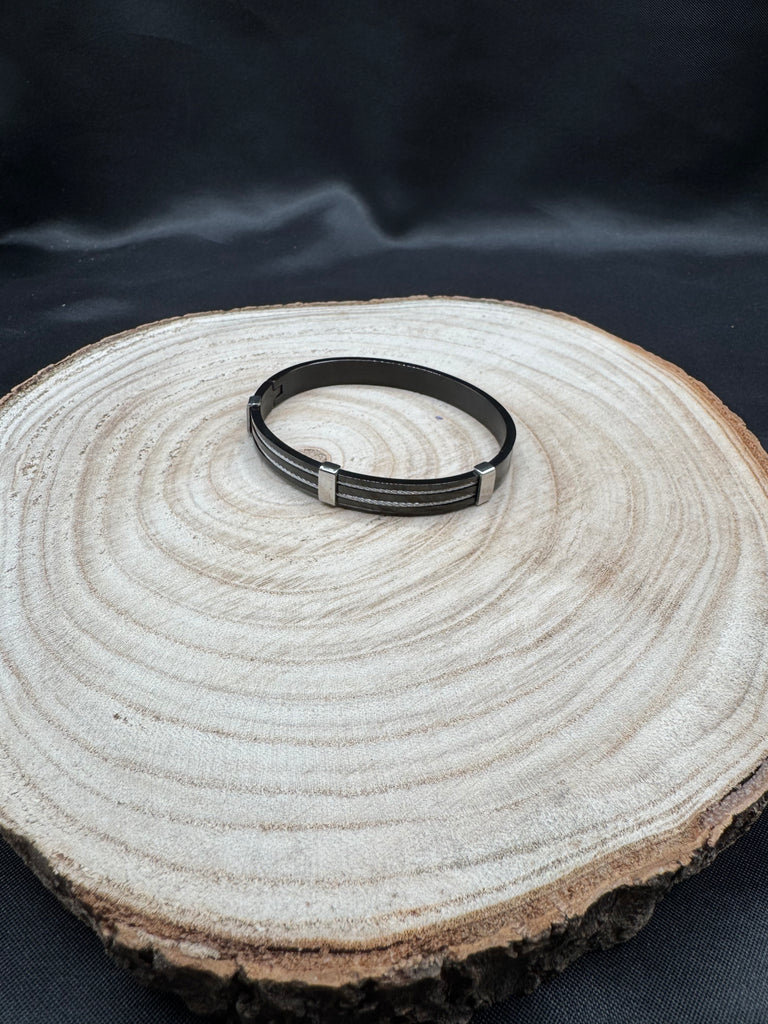 Black metal with silver wire bangle type bracelet