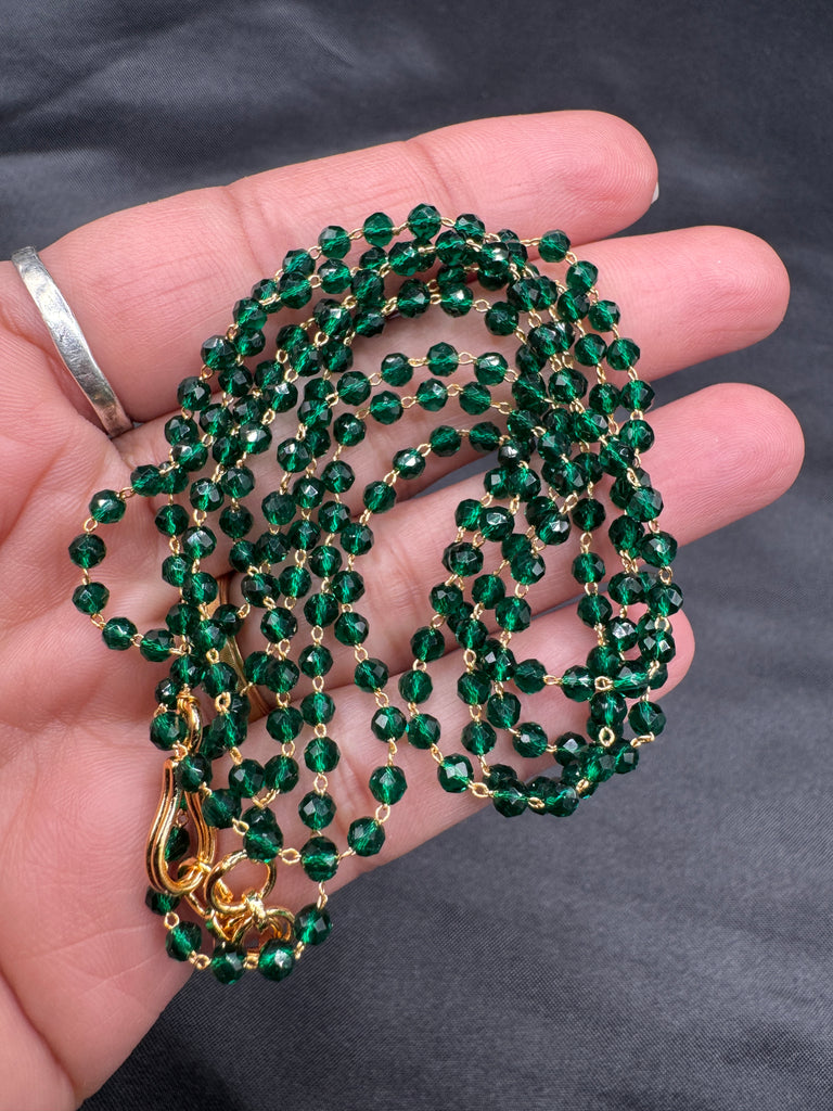 Double-line green crystal beads simple chain