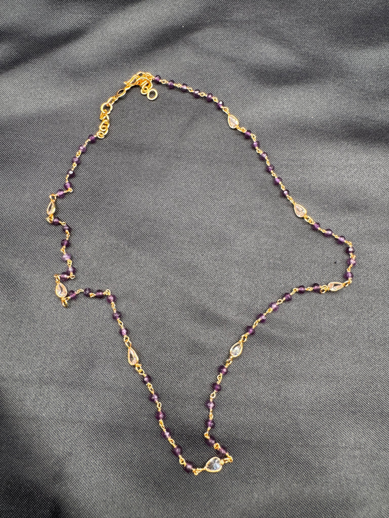 Purple beads with cz stones elegant chain