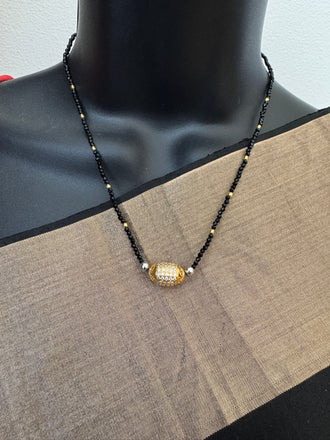 CZ stones ball pendant with black diamond beads chain