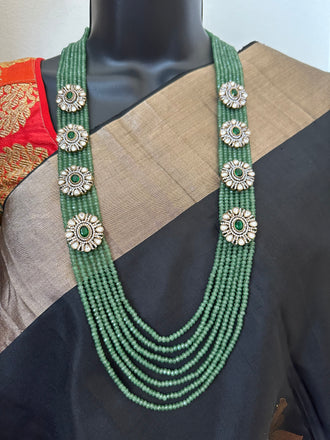 Light green beads with cz stones and moissanite stones side pendants
