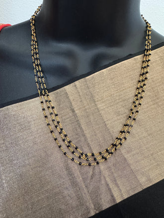 Three-line kattu thiga black diamond bead chain