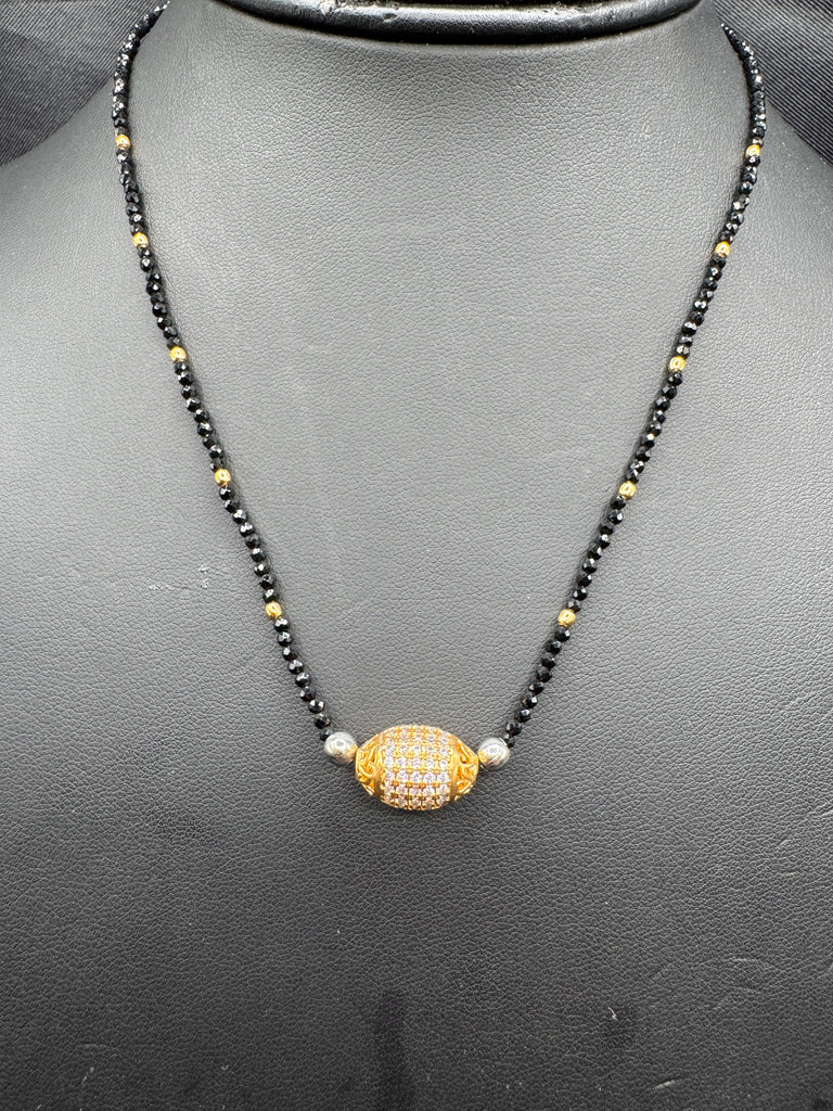 CZ stones ball pendant with black diamond beads chain