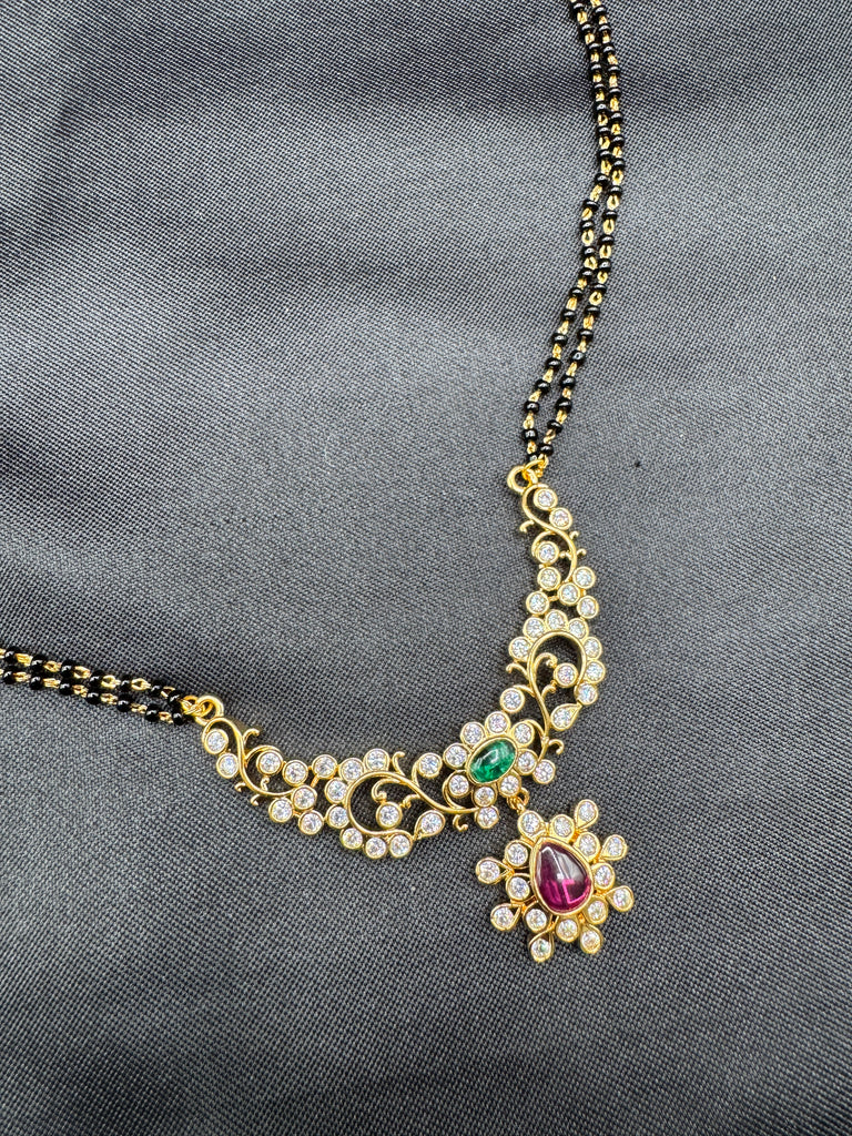 Double line black bead chain with an uncut stones pendant
