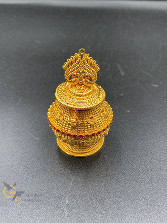 Plain gold with ruby stones kumkum box