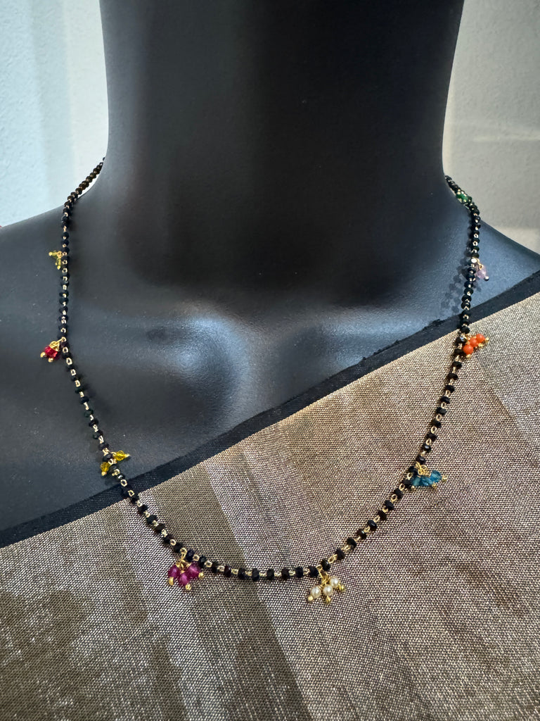 Single line black bead chain with multicolor beads all over the chain