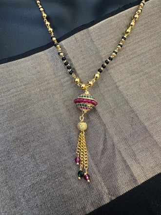 Multicolor Stones ball pendant with a black beads chain