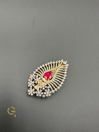 Different leaf design silver with cz stones saree pin/ brooch