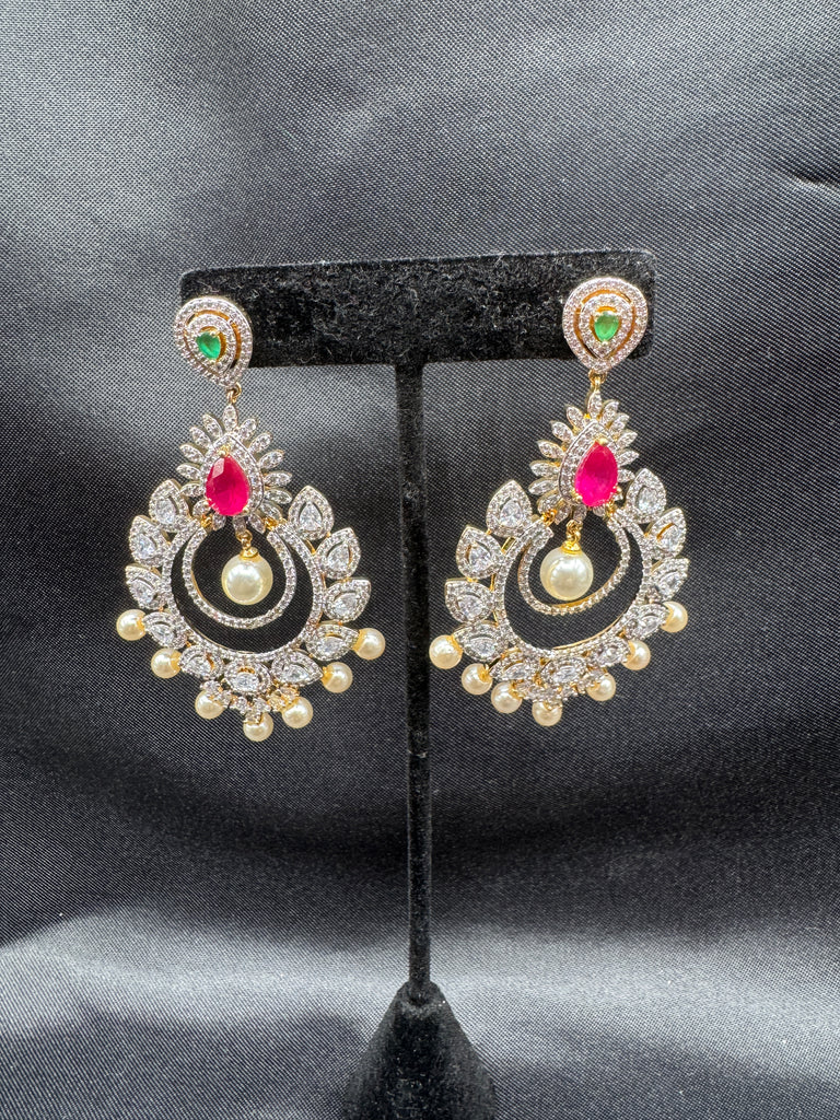 CZ Stones with Pearls big size earrings