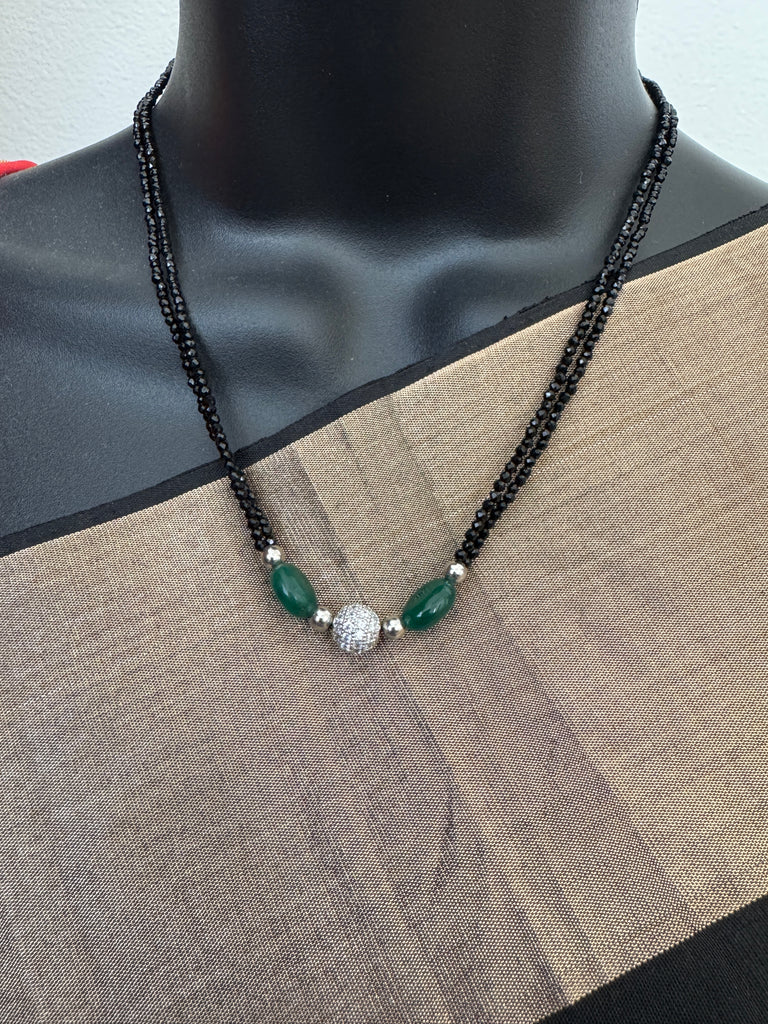 Green beads with black diamond chain