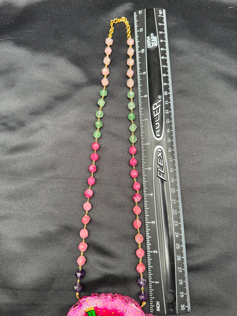 Natural pink sea Crystal hand-painting Radha & Krishna pendant
