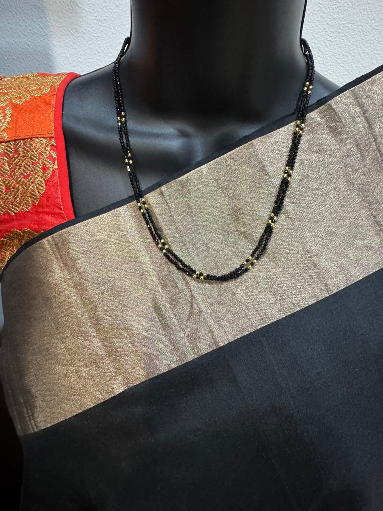 Double line black diamond beads with a gold bead chain