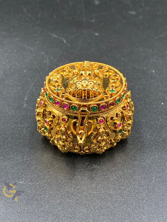 Multicolor stones Lakshmi print round Kumkum and turmeric box