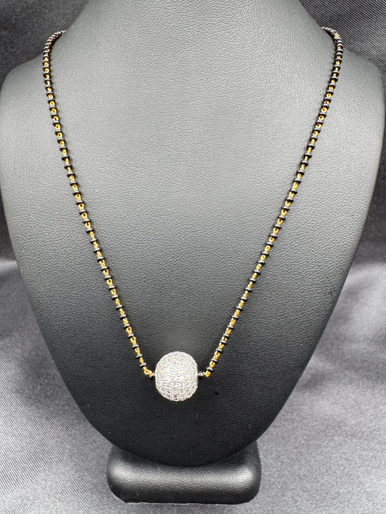 Single line black bead chain with cz stones ball pendant