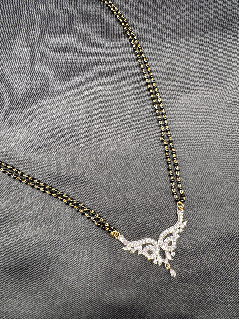 Double line black diamond bead chain with cz stones pendant